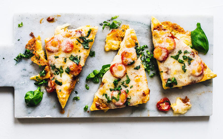 Cheesy Basil and Tomato Tofu Pizza Slices