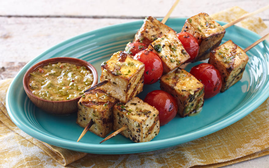 Grilled Tofu and Tomato Skewers